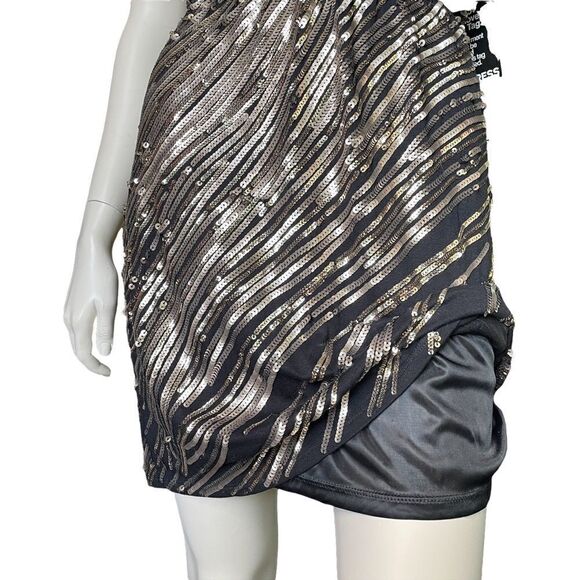 New Express Surplice Dress Black Gold Sequins Mini Sleeveless Tank Top Womens XS - Picture 9 of 12